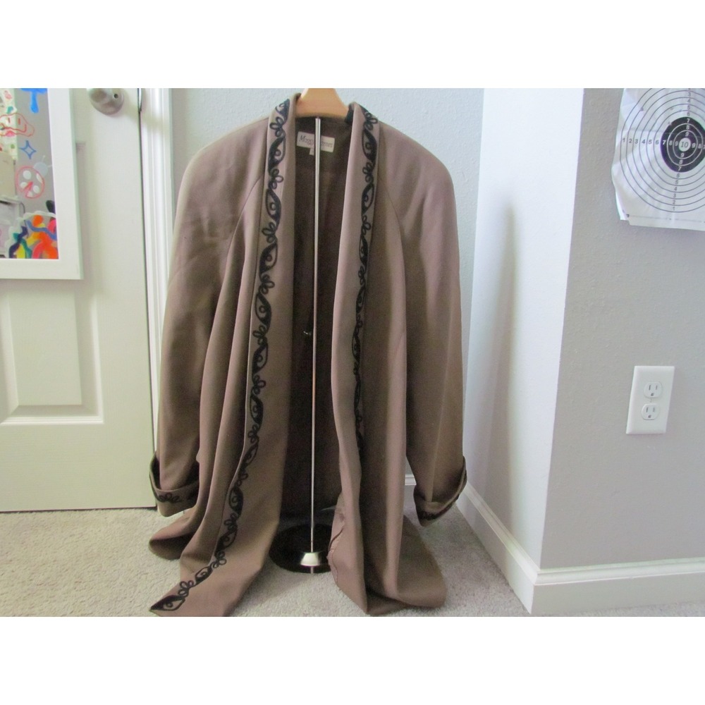 Maggie Barnes Skirt Suit Set 26W Taupe Brown Embroidered Duster Jacket Plus Size